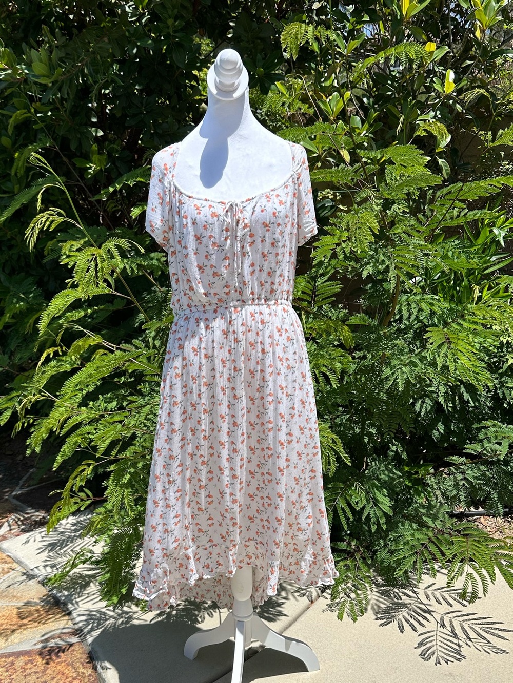 Abercrombie & Fitch White Midi Dress with Pink Floral Print